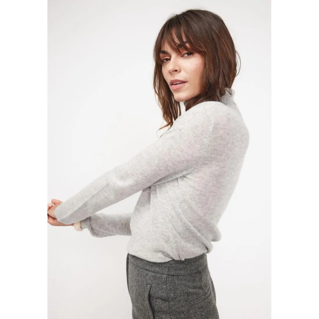 Pull col roule femme ZOE en cachemire gris perle