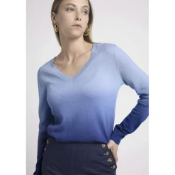 Pull col V dip dye ZIP ZIE en cachemire bleu