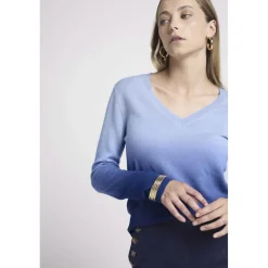 Pull col V dip dye ZIP ZIE en cachemire bleu