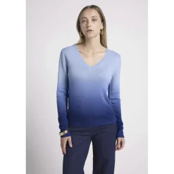Pull col V dip dye ZIP ZIE en cachemire bleu