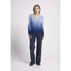 Pull col V dip dye ZIP ZIE en cachemire bleu