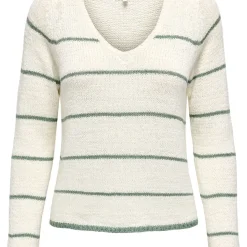 Pull Col V Geenas - Blanc cassé/ Vert Olive Tess