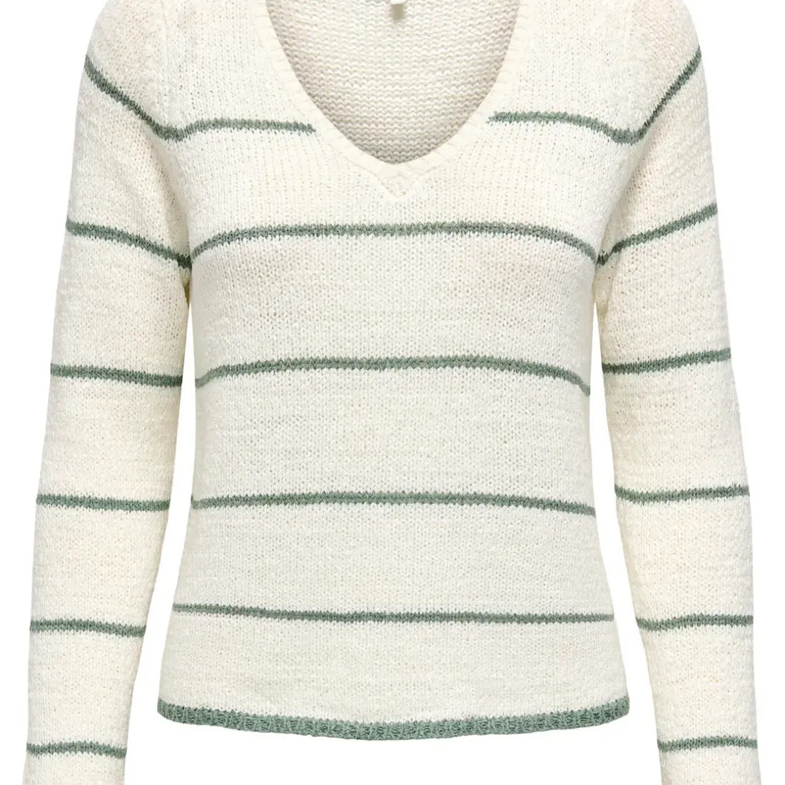 Pull Col V Geenas - Blanc cassé/ Vert Olive Tess