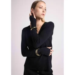Pull col V manches mitaines ANNA en cachemire noir