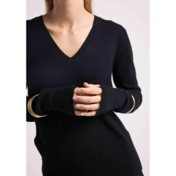 Pull col V manches mitaines ANNA en cachemire noir