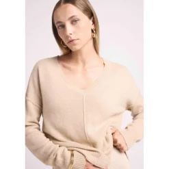 Pull col V oversize couture apparantes MANON en cachemire creme