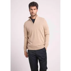 Pull col zippe montant homme ZALMAN en cachemire new beige creme