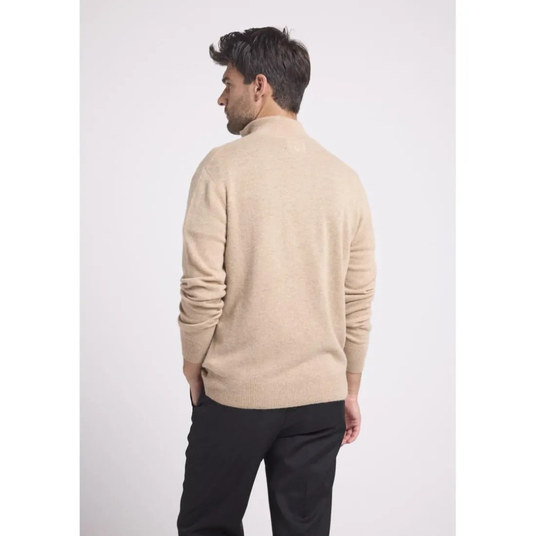 Pull col zippe montant homme ZALMAN en cachemire new beige creme
