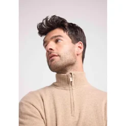 Pull col zippe montant homme ZALMAN en cachemire new beige creme