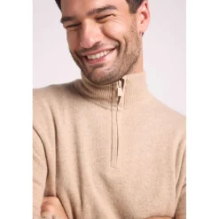 Pull col zippe montant homme ZALMAN en cachemire new beige creme