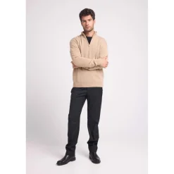 Pull col zippe montant homme ZALMAN en cachemire new beige creme