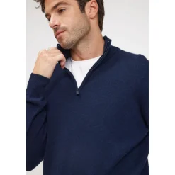 Pull col zippe montant homme ZALMAN en cachemire bleu marine