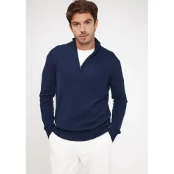 Pull col zippe montant homme ZALMAN en cachemire bleu marine