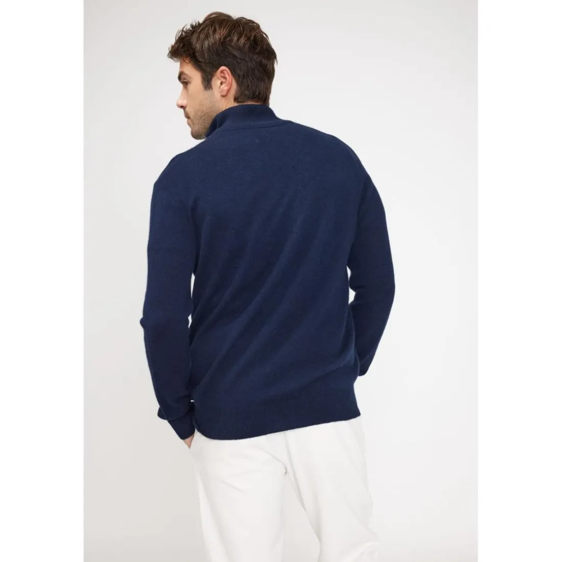 Pull col zippe montant homme ZALMAN en cachemire bleu marine
