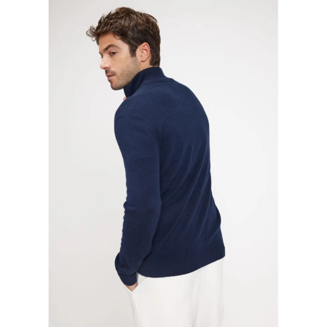 Pull col zippe montant homme ZALMAN en cachemire bleu marine