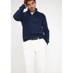 Pull col zippe montant homme ZALMAN en cachemire bleu marine