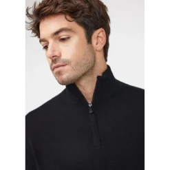 Pull col zippe montant homme ZALMAN en cachemire noir
