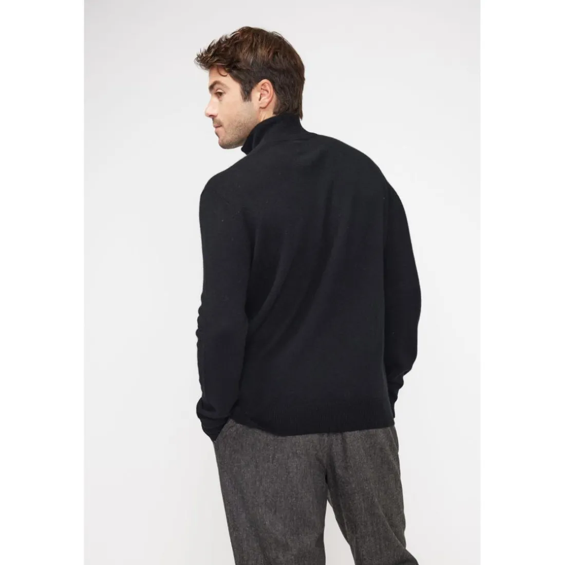 Pull col zippe montant homme ZALMAN en cachemire noir