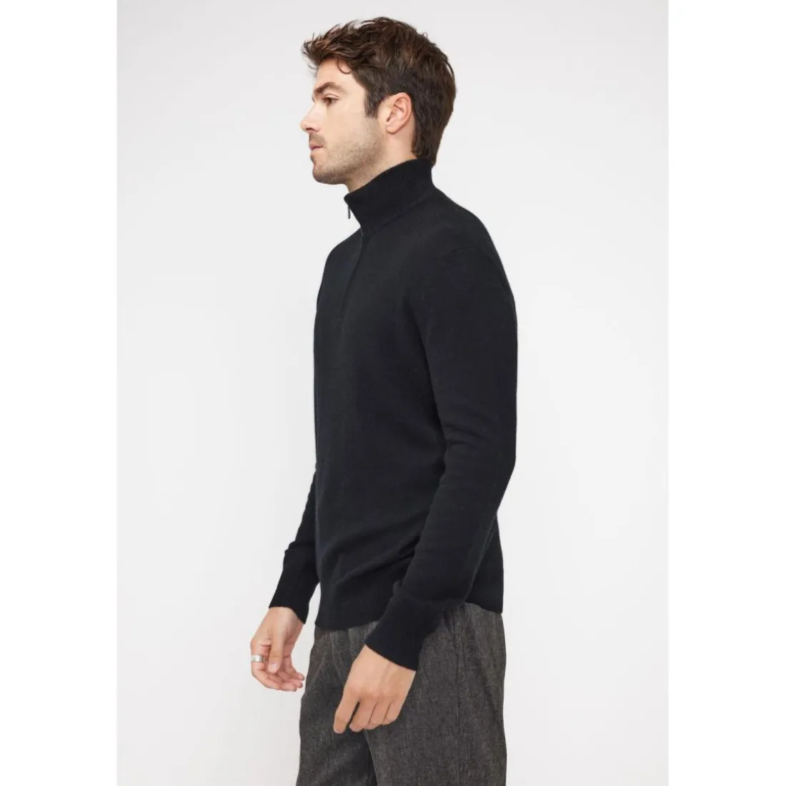 Pull col zippe montant homme ZALMAN en cachemire noir