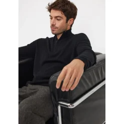 Pull col zippe montant homme ZALMAN en cachemire noir