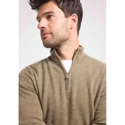 Pull col zippe montant homme ZALMAN en cachemire kaki