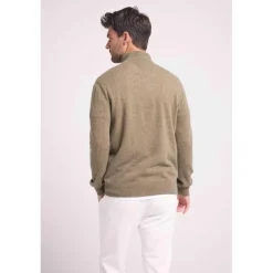 Pull col zippe montant homme ZALMAN en cachemire kaki