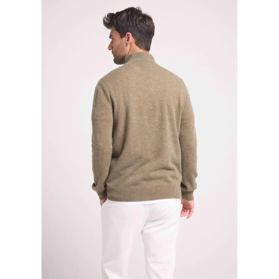 Pull col zippe montant homme ZALMAN en cachemire kaki