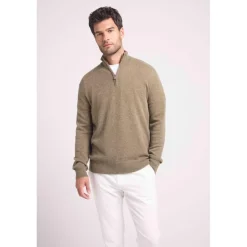 Pull col zippe montant homme ZALMAN en cachemire kaki