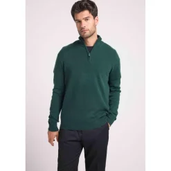 Pull col zippe montant homme ZALMAN en cachemire vert bouteille