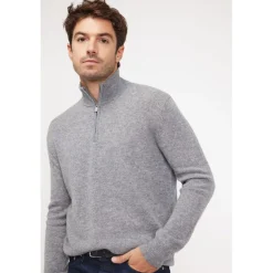 Pull col zippe montant homme ZALMAN en cachemire gris fonce