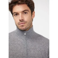 Pull col zippe montant homme ZALMAN en cachemire gris fonce