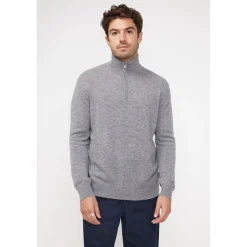 Pull col zippe montant homme ZALMAN en cachemire gris fonce
