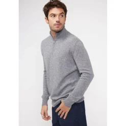 Pull col zippe montant homme ZALMAN en cachemire gris fonce