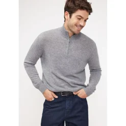 Pull col zippe montant homme ZALMAN en cachemire gris fonce