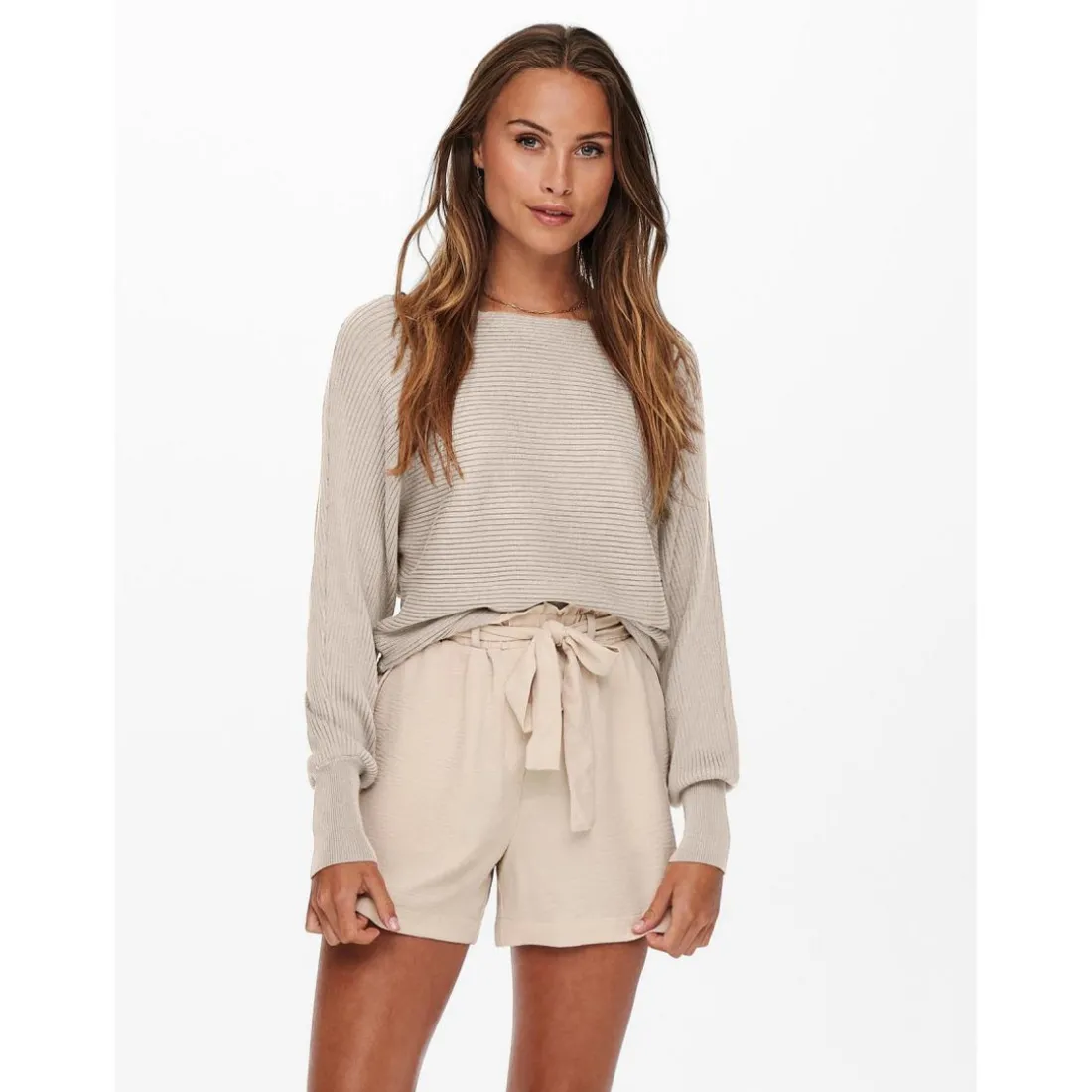 Pull en maille Col bateau Manches longues beige