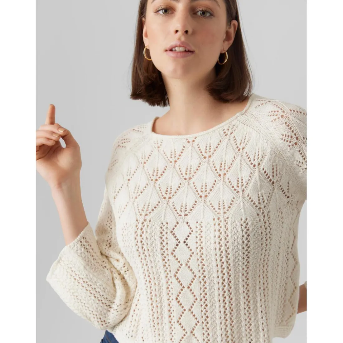 Pull en maille Col bateau Manches 3/4 Court gris