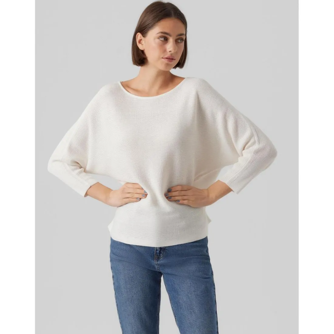 Pull en maille Col bateau Manches 3/4 blanc