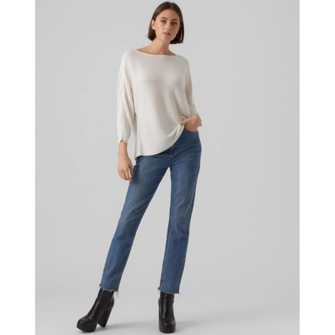 Pull en maille Col bateau Manches 3/4 blanc