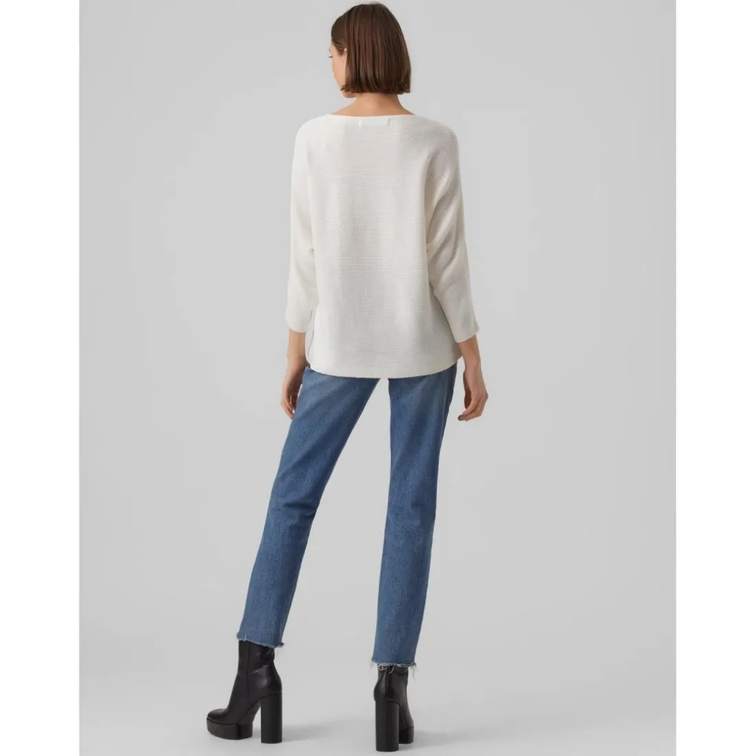 Pull en maille Col bateau Manches 3/4 blanc