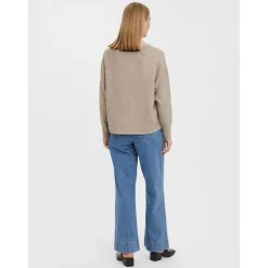 Pull en maille Col en V Manches longues marron Zara