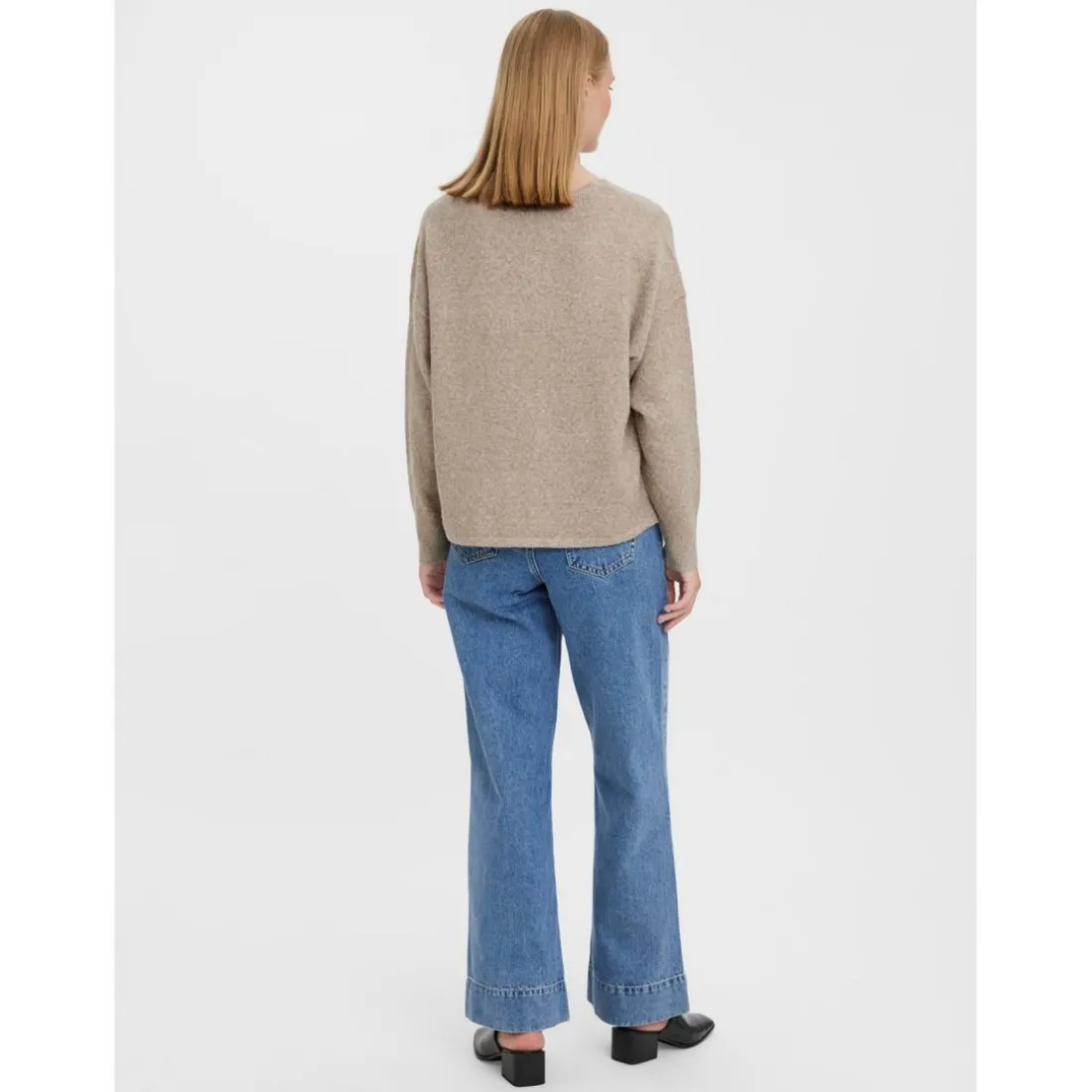 Pull en maille Col en V Manches longues marron Zara