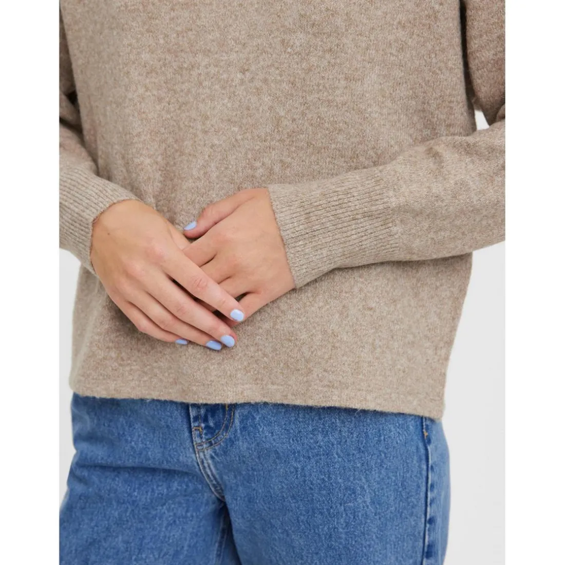 Pull en maille Col en V Manches longues marron Zara
