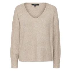 Pull en maille Col en V Manches longues marron Zara