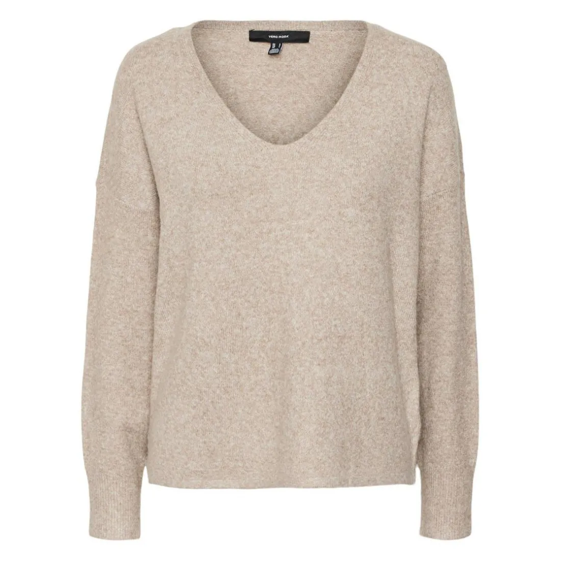 Pull en maille Col en V Manches longues marron Zara