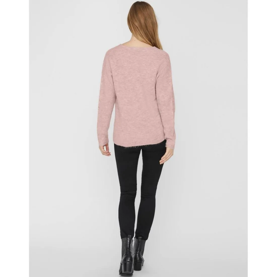 Pull en maille Col en V Manches longues rose Amy