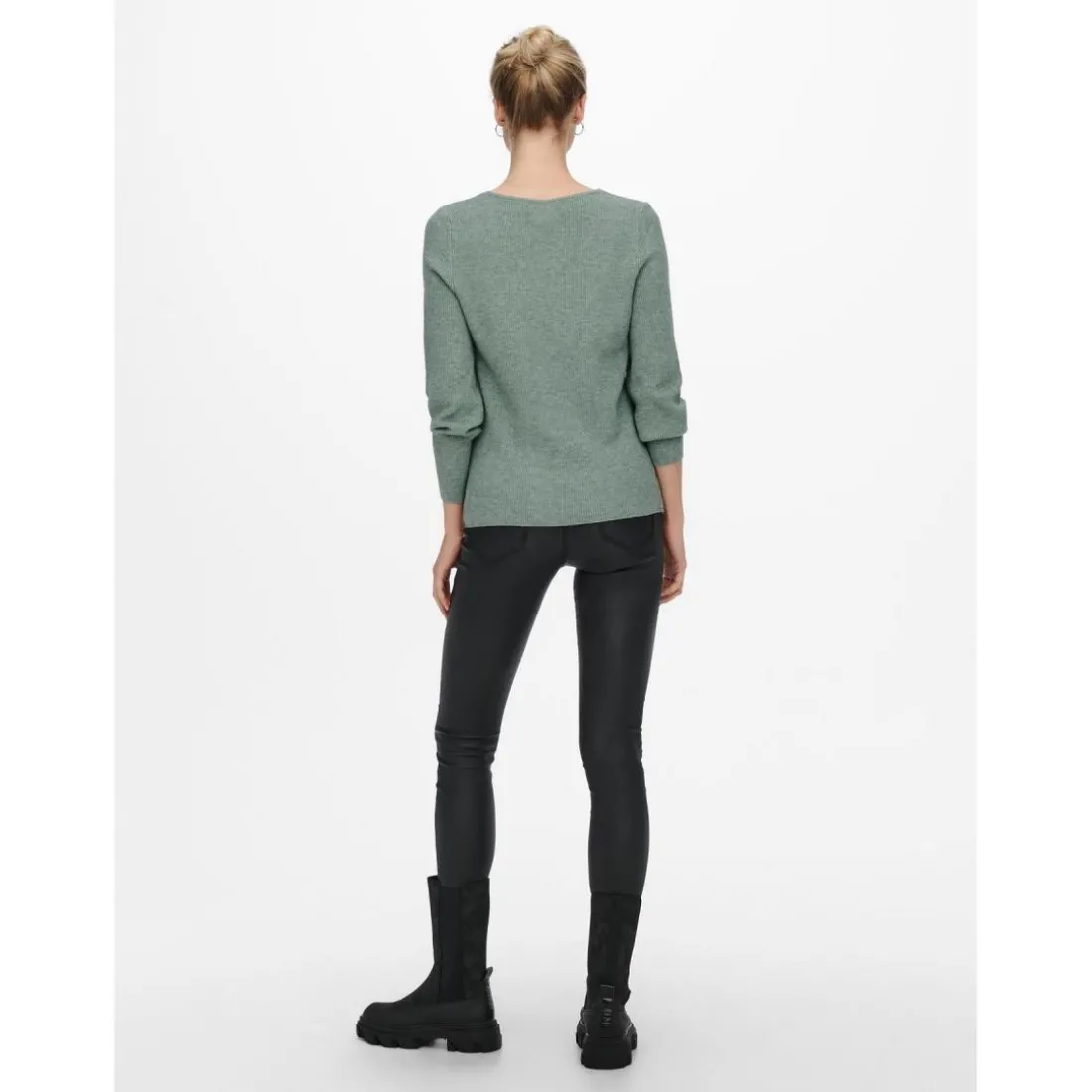 Pull en maille Col en V Manches longues vert Sloan
