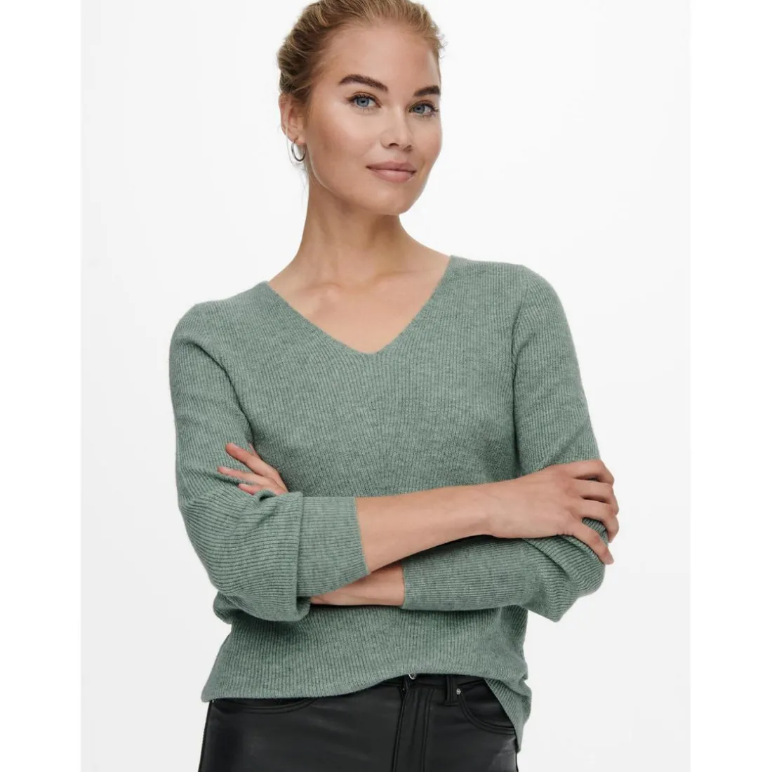 Pull en maille Col en V Manches longues vert Sloan