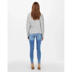 Pull en maille Col en V Manches longues Poignets côtelés gris Dot