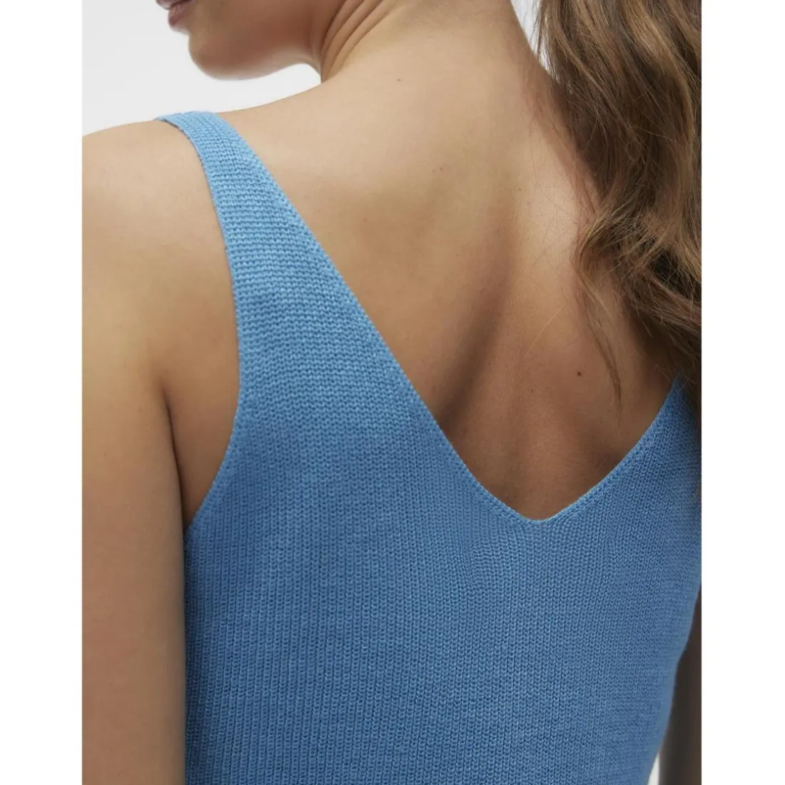 Pull en maille col en v sans manches bleu Maia