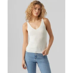 Pull en maille col en v sans manches blanc Page